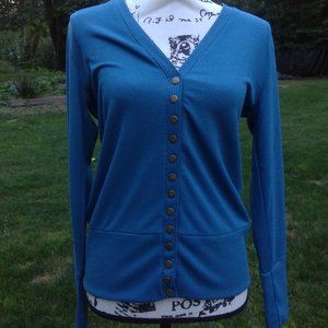 Traleubie Blue Cardigan Sweater Women’s Small Snap Front Ribbed V-Neck